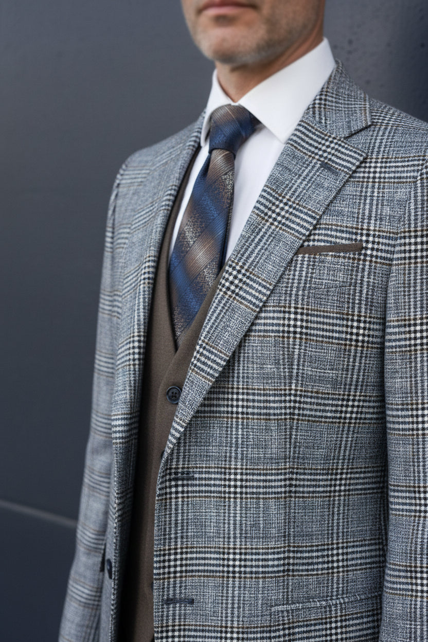 Vercini Tailored Plaid 3-Piece Suit