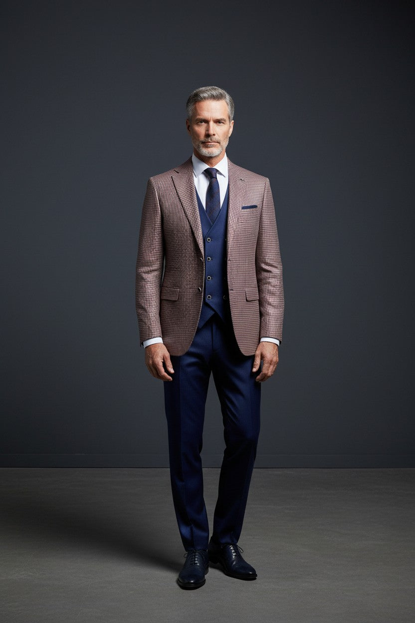 Vercini Sapphire Blue Houndstooth 3-Piece Suit | Modern Tailored Men's Suit