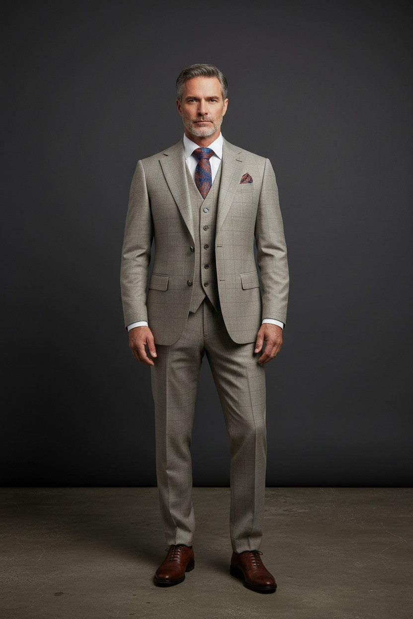 Brown Suit with Stylish Square Pattern – Classic & Sophisticated Look