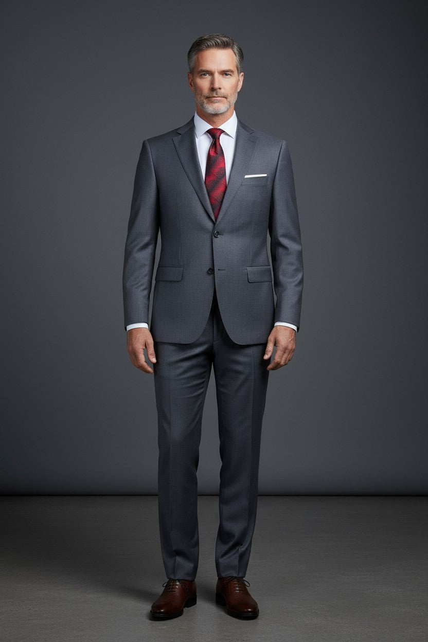 Vercini Regent Charcoal Wool Suit - Premium 100% Wool Tailored Fit