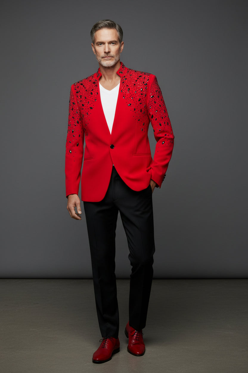 Tears in Heaven Black and Gold Rhinestone Slim Fit Dinner Blazer