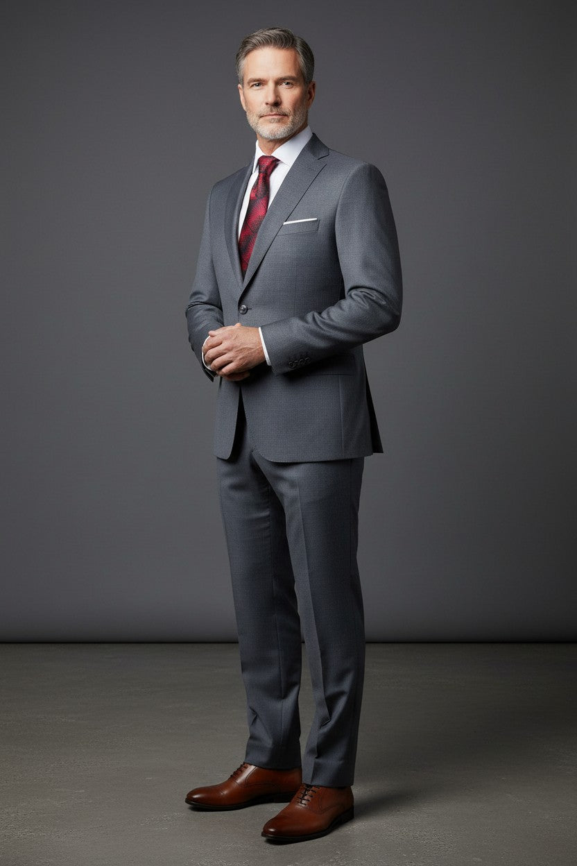 Vercini Regent Charcoal Wool Suit - Premium 100% Wool Tailored Fit