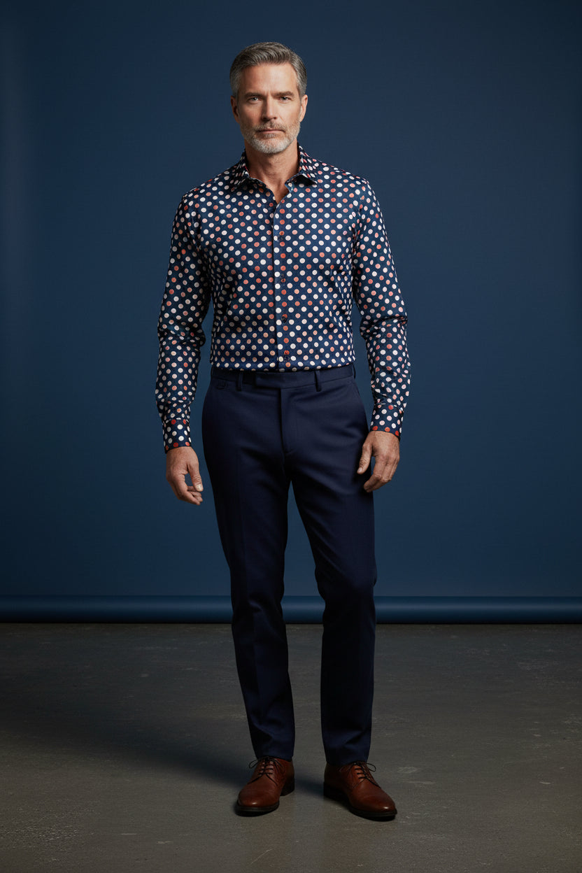 Vercini Navy Polka Dot Cotton Dress Shirt