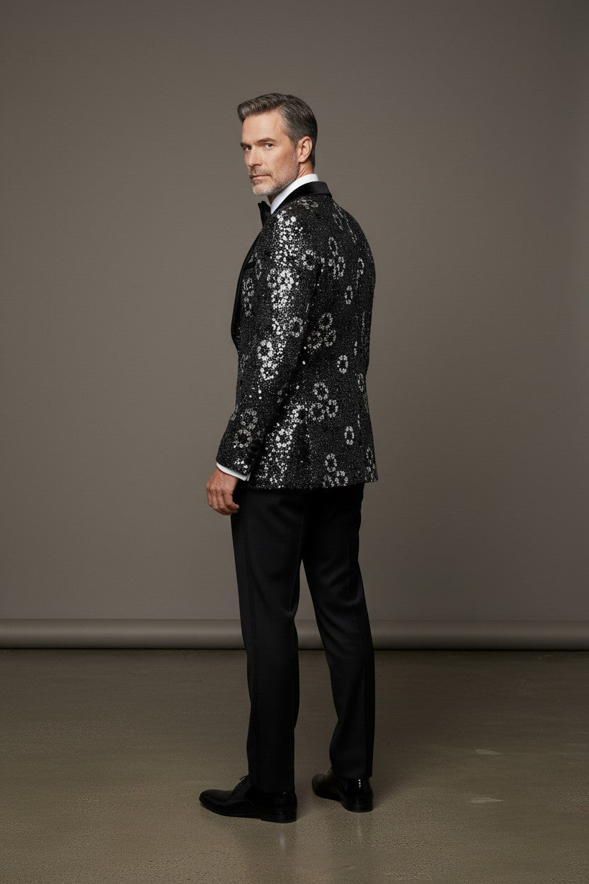 Floral Spark Sequined Tuxedo - Midnight Gray