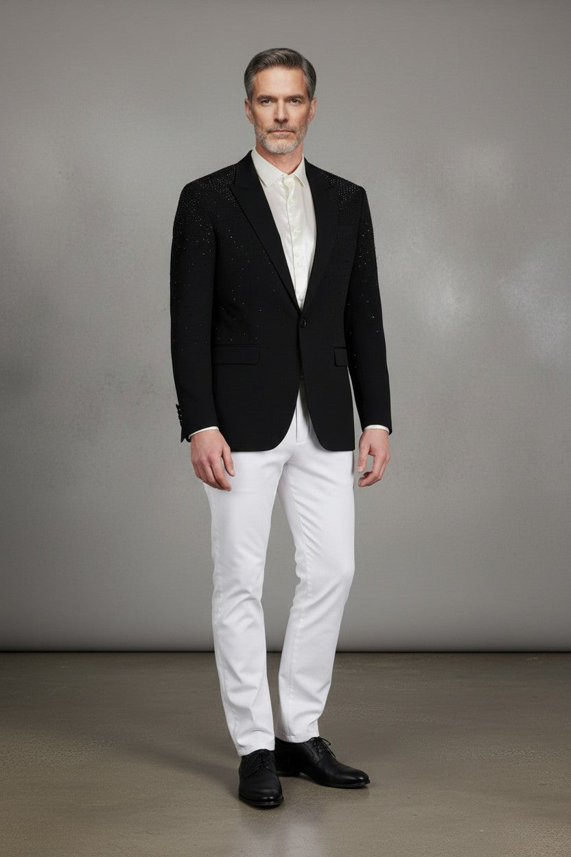 Black Rhinestone Blazer - Luxury Slim Fit Evening Jacket