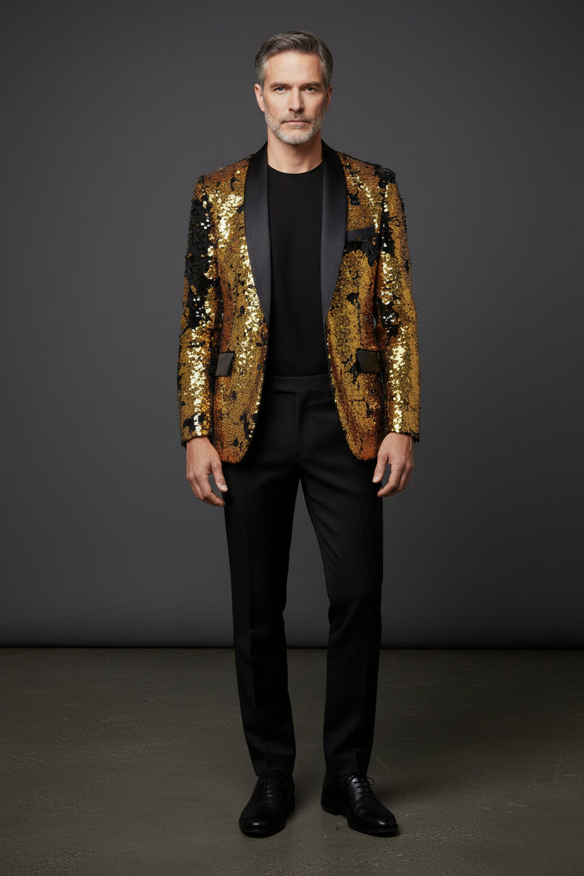 Sequin Tuxedo Jacket with Satin Lapels - Red Carpet Party Blazer
