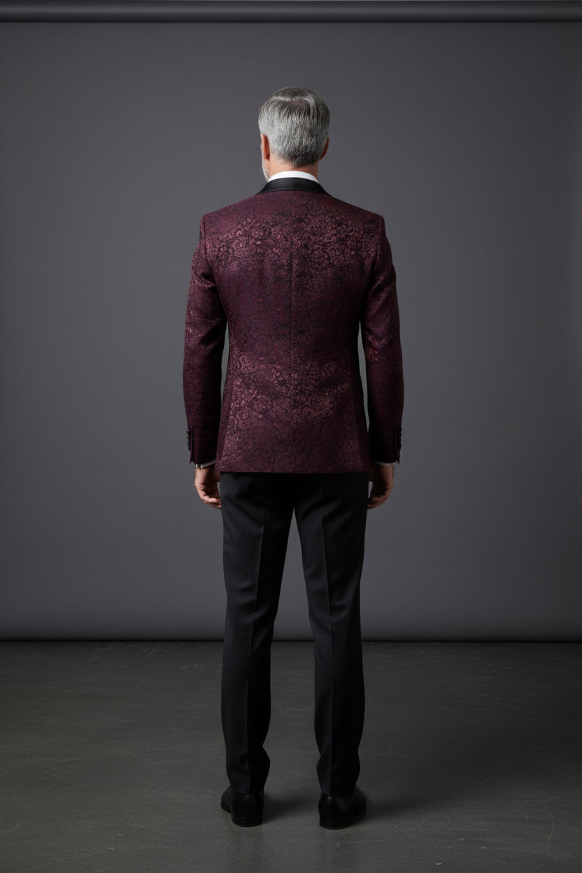 Burgundy Tuxedo with Crochet Pattern - Slim Fit