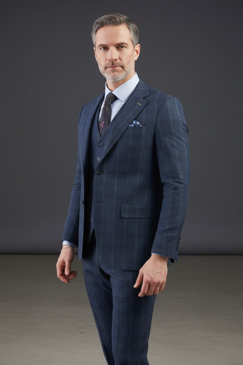 Vercini Sapphire Orbit Prestige plaid Three-Piece Men's Suit