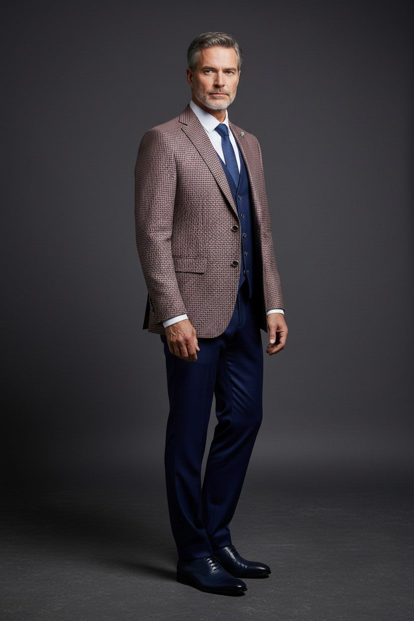 Vercini Sapphire Blue Houndstooth 3-Piece Suit | Modern Tailored Men's Suit