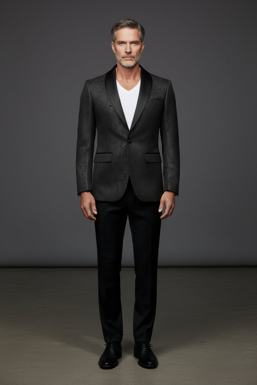 Vercini Black Sparkling Floral Tuxedo