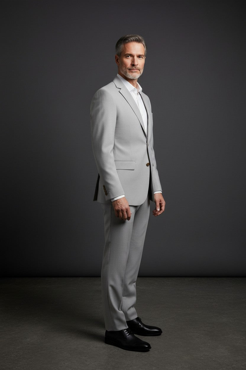 Light gray Vercini men’s suit crefined, modern design