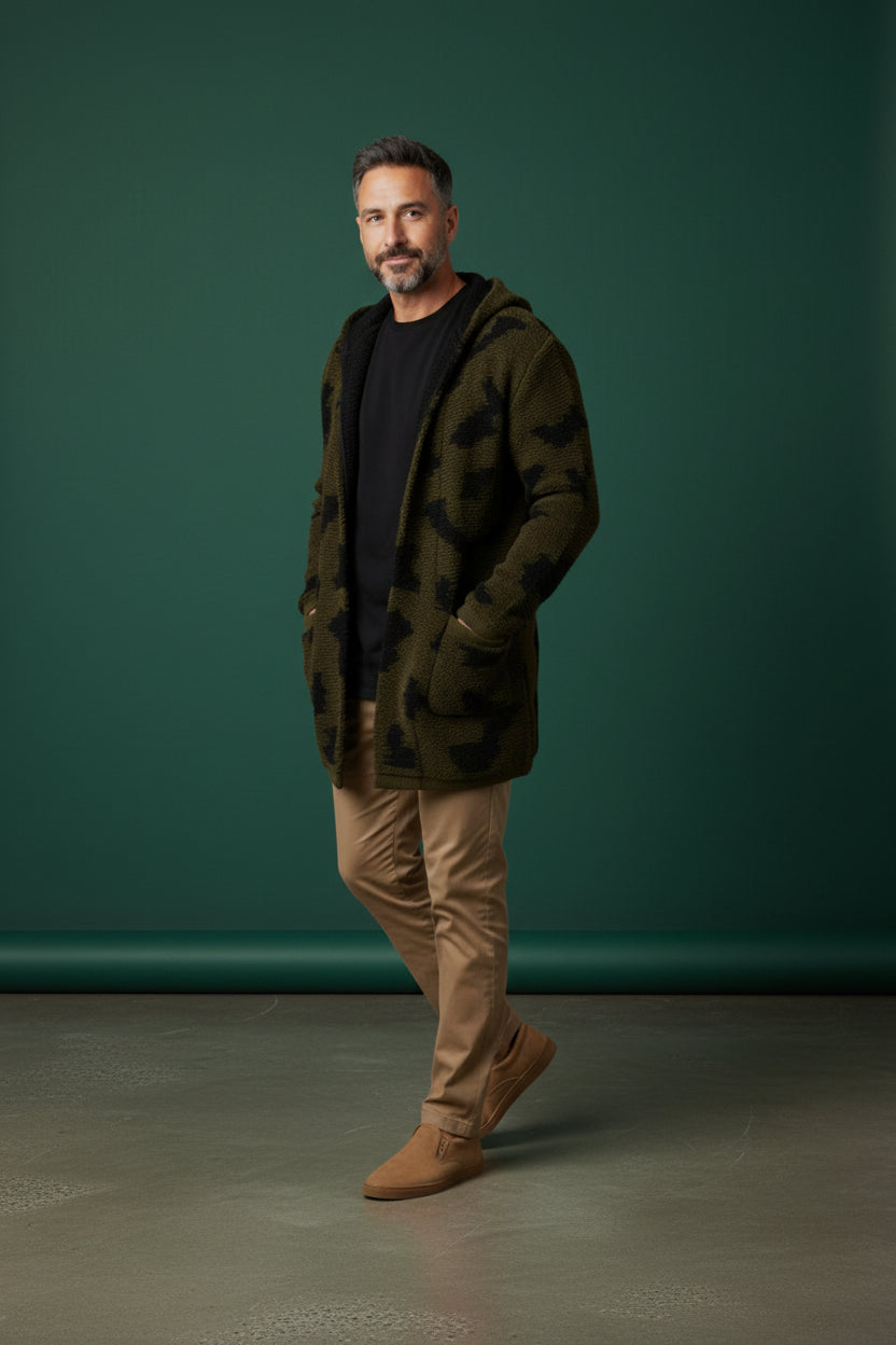 Brown Two Tone Hooded Cardigan