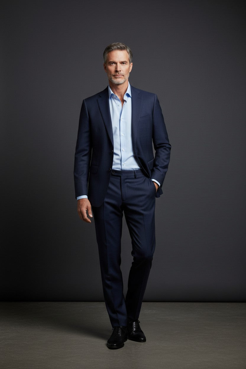 Vercini “Navy Executive Pinstripe” 100% Wool Suit – 2 Piece