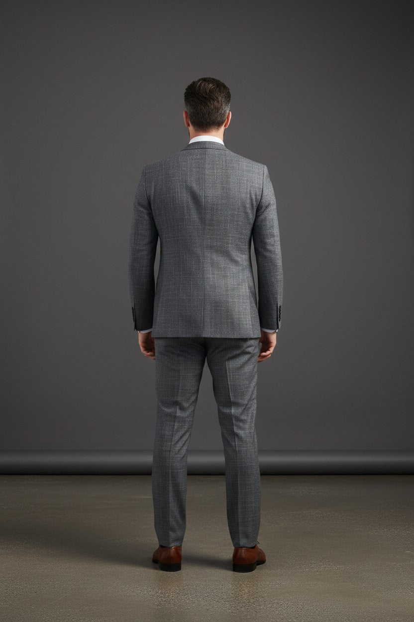 Vercini Charcoal Checkerboard Elegance Three-Piece Men's Suit