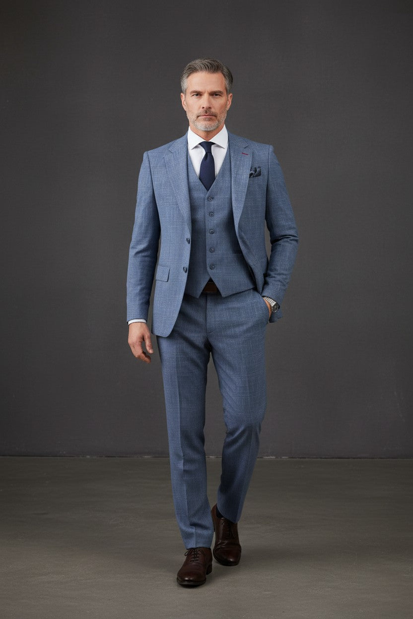 Vercini Urban Sophisticate Light Blue Three-Piece Suit