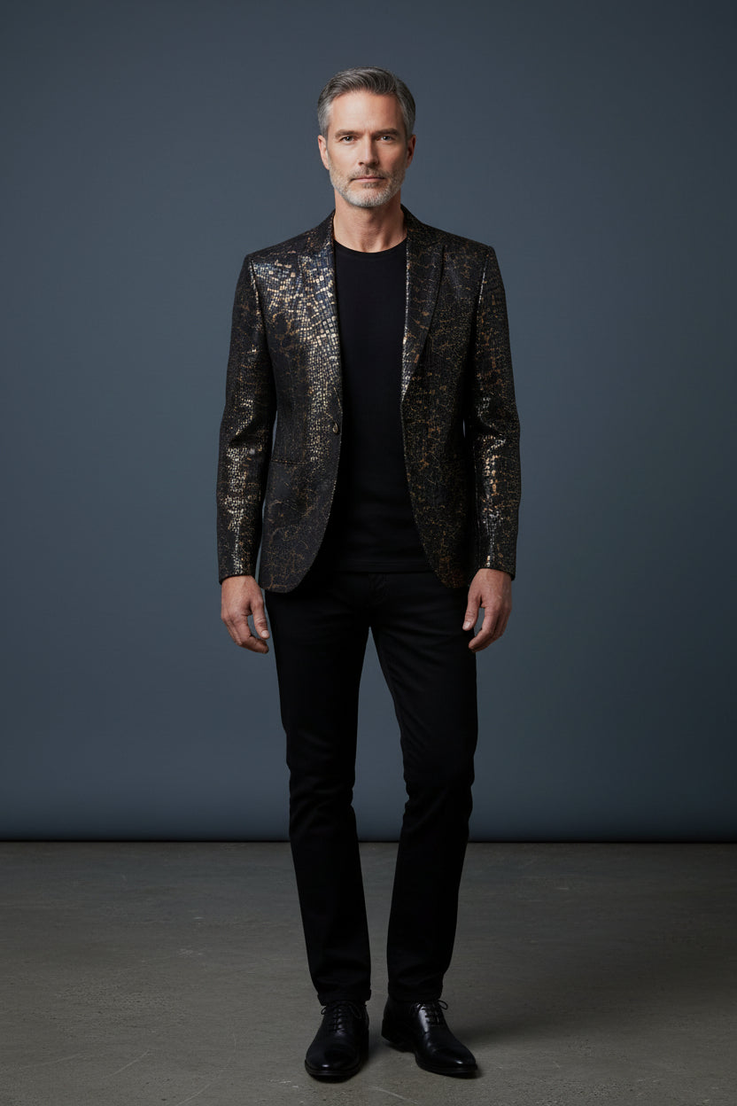 Black Bronze Snake Print Blazer