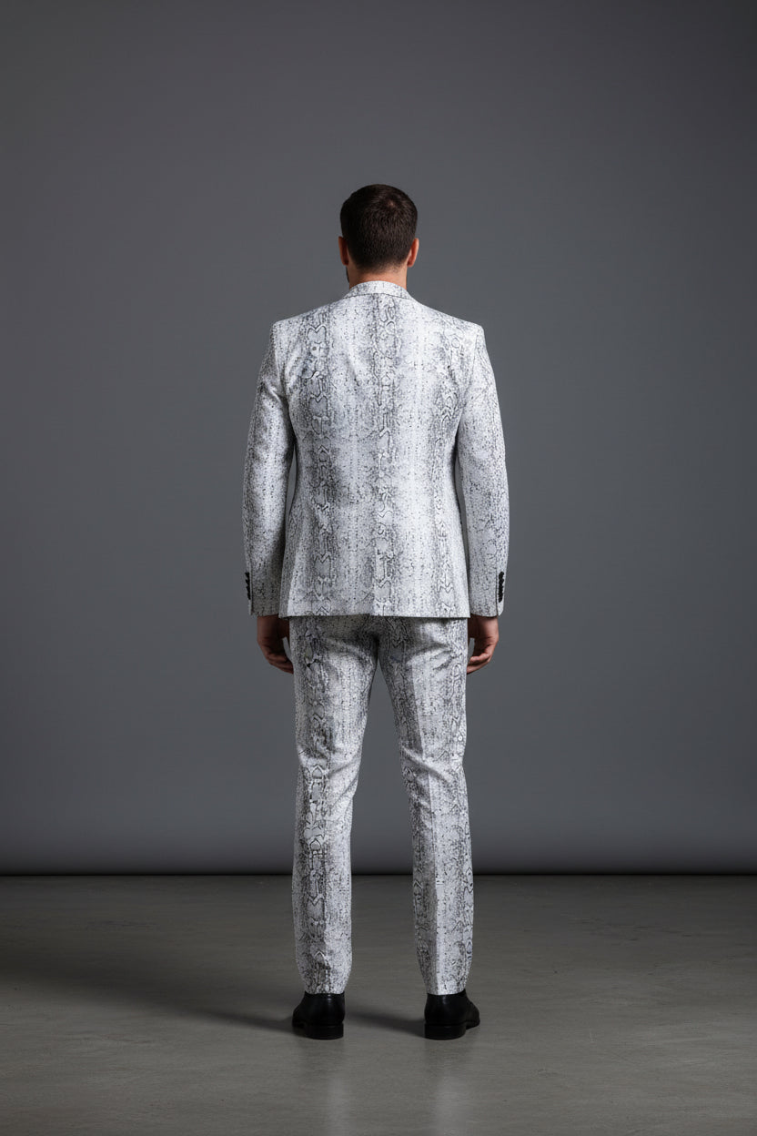 Men's Serpent Print Tailored Jacket in White & Black