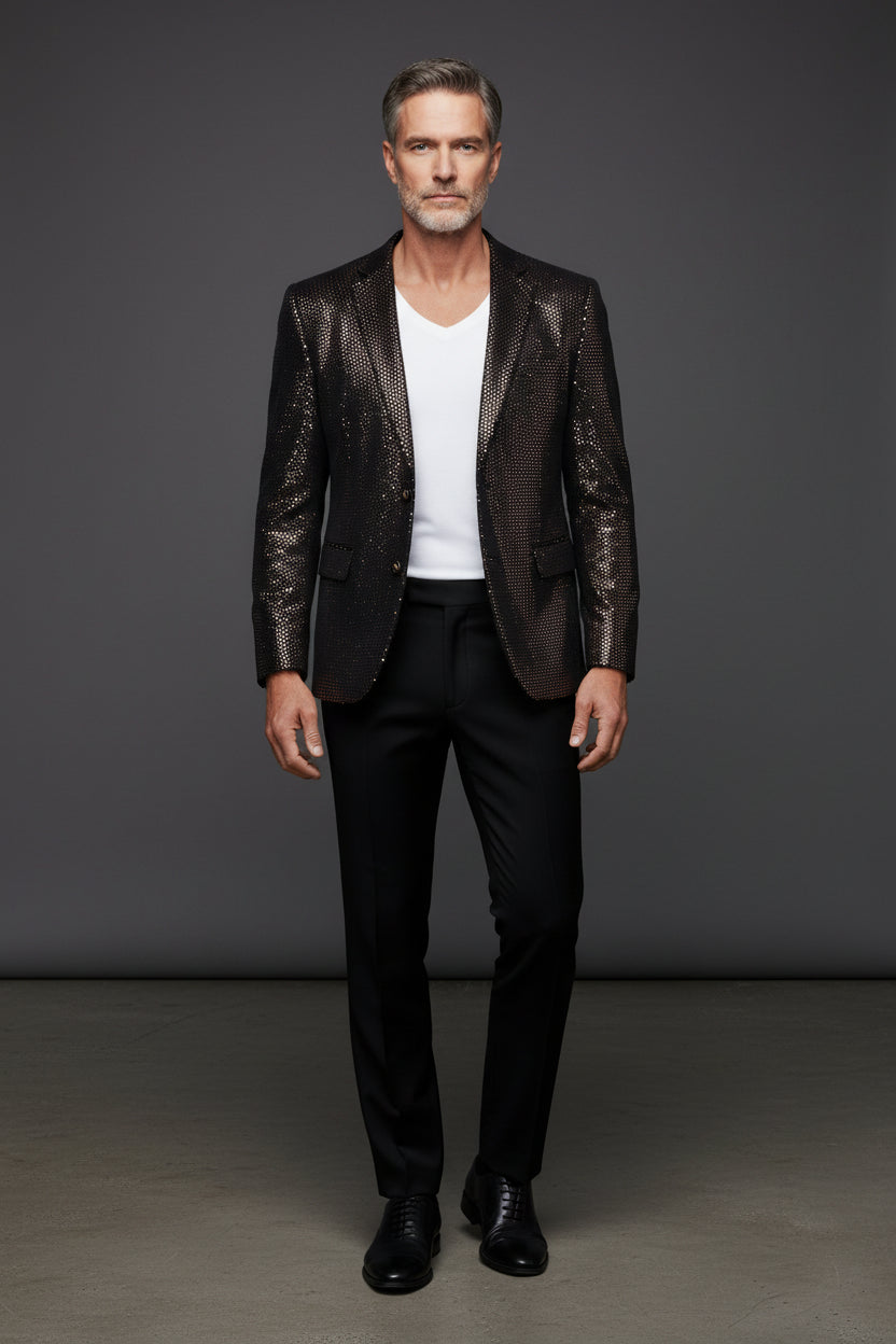 Brown Metallic Polkadot Velvet Blazer