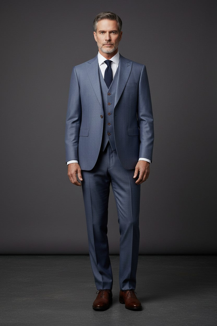 Vercini Men's Three-Piece Suit with Reversible Vest - Navy Blue