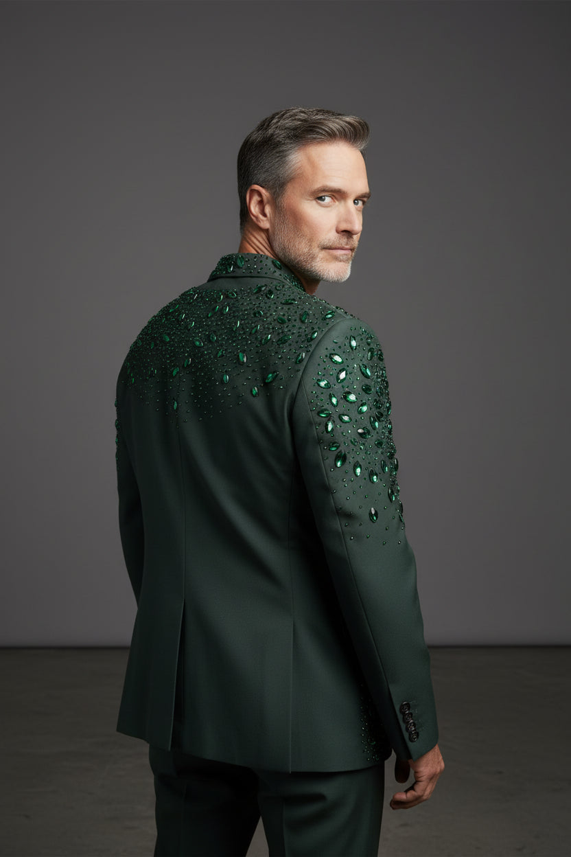 Tears in Heaven Black and Gold Rhinestone Slim Fit Dinner Blazer