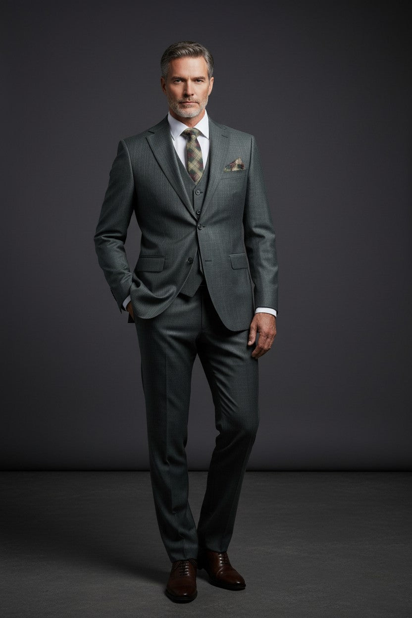 Refined Elegance: Light Green 3-Piece Suit with Subtle Stripes