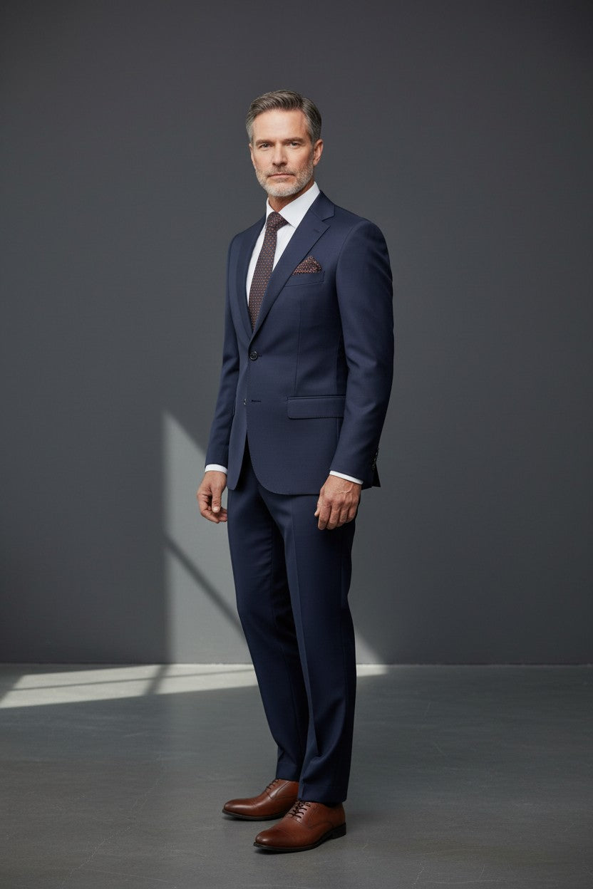 Solid Slim Stretch Wool Suit with Subtle Shine
