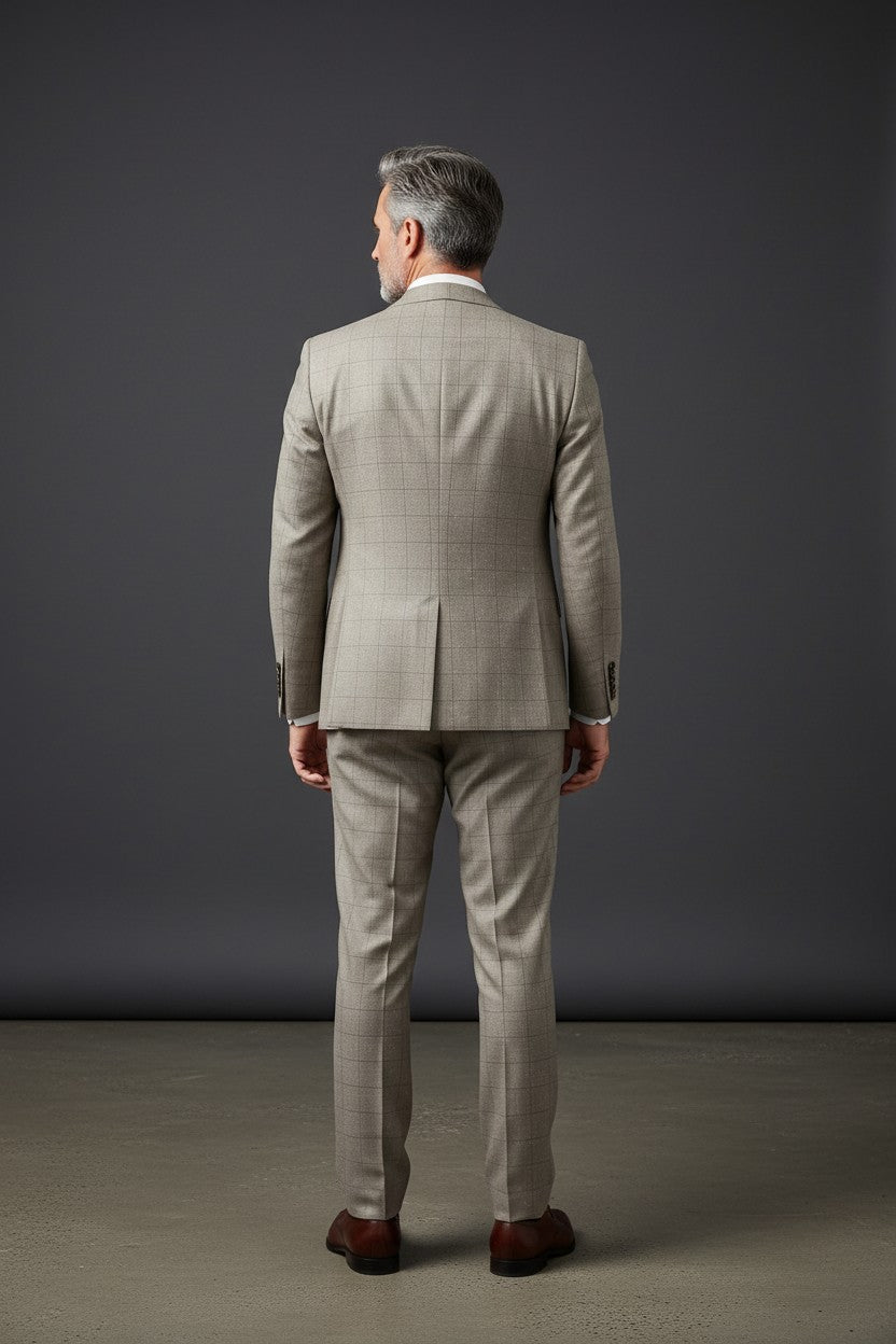 Brown Suit with Stylish Square Pattern – Classic & Sophisticated Look