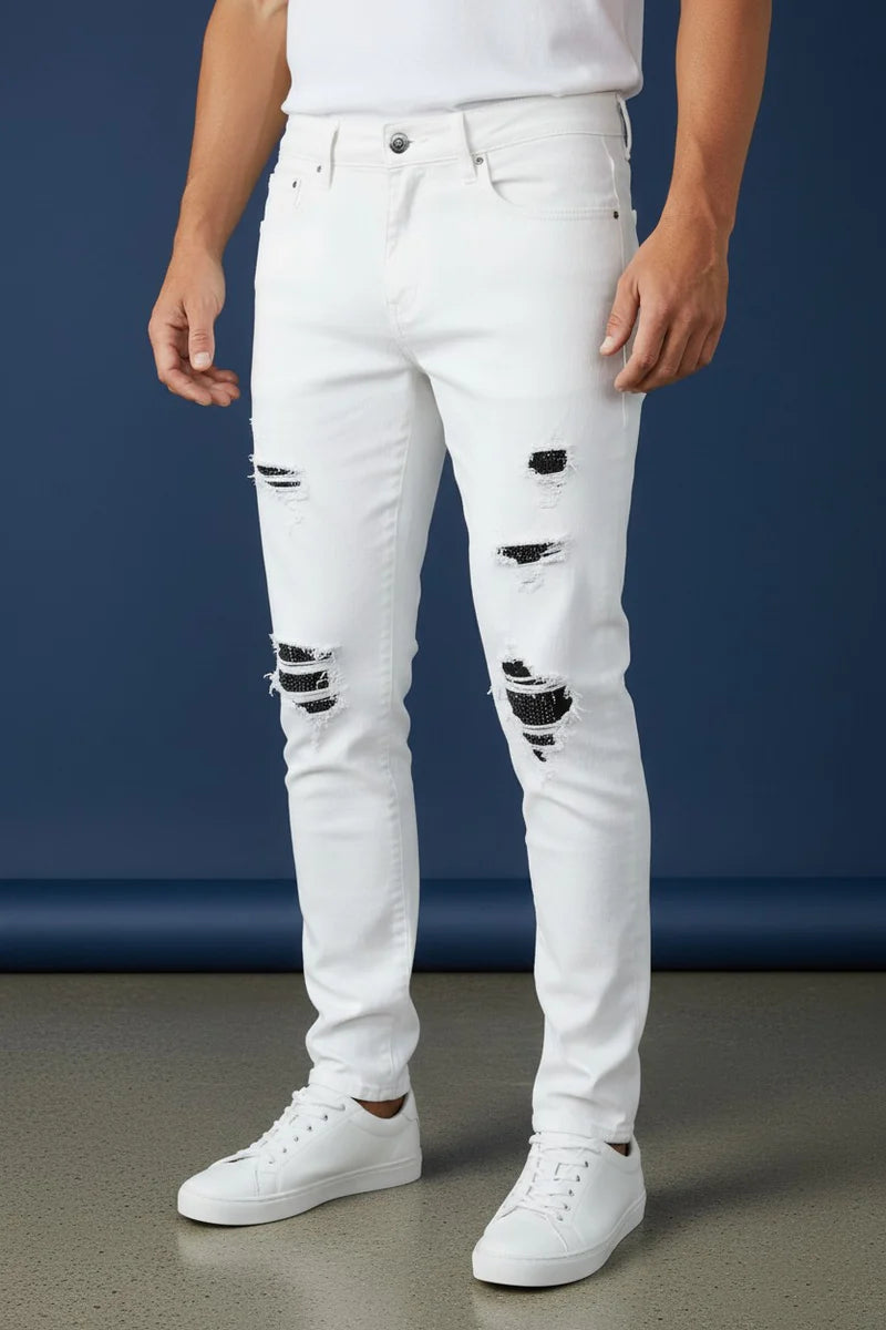 Distressed White Denim Jeans