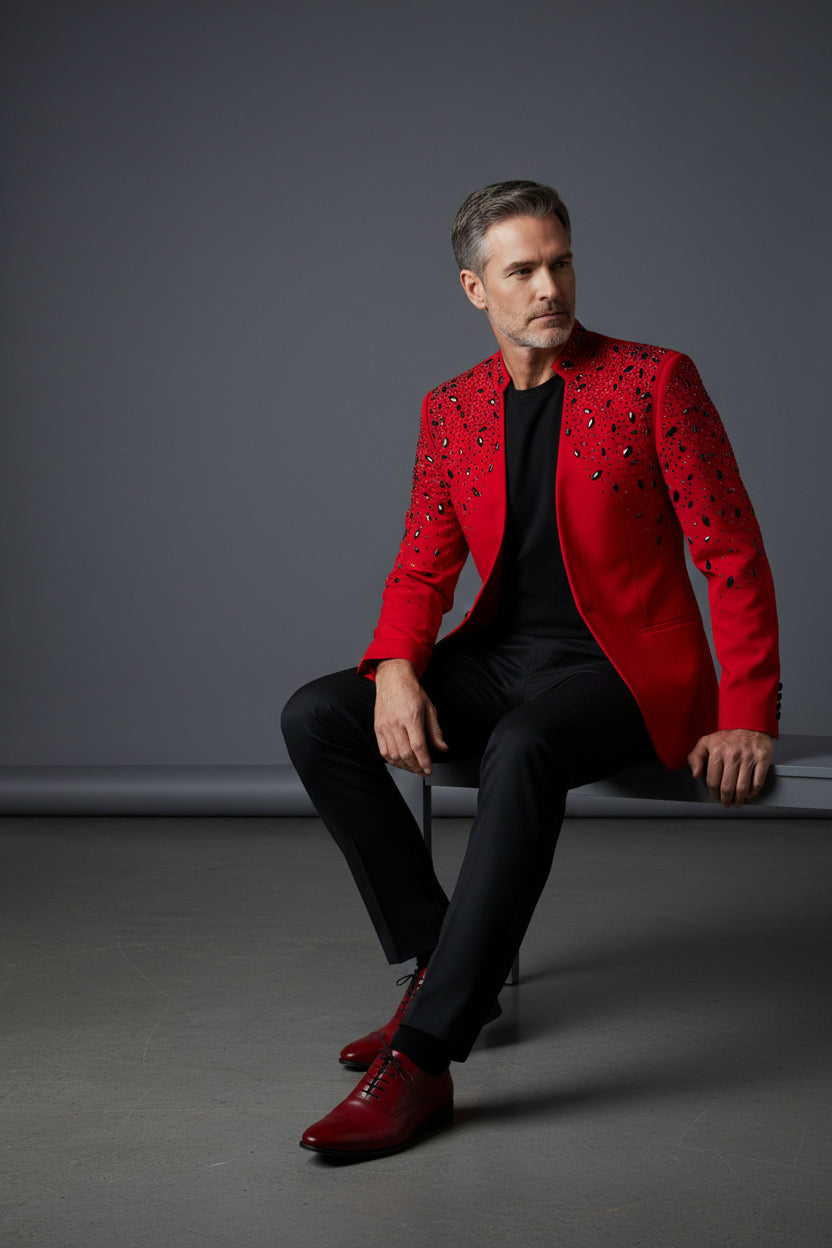 Tears in Heaven Black and Gold Rhinestone Slim Fit Dinner Blazer