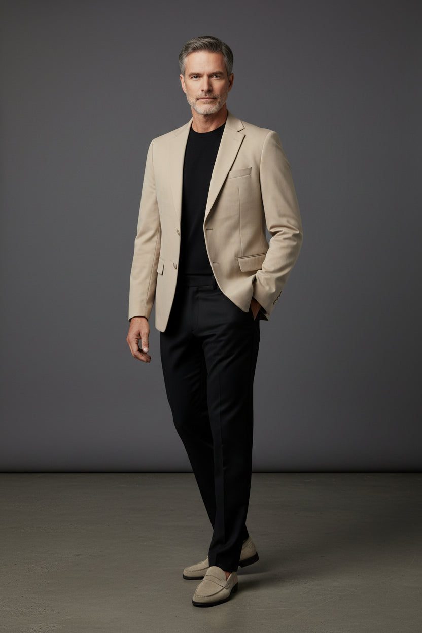 Men's Classic Beige/Grey Blazer by Vercini