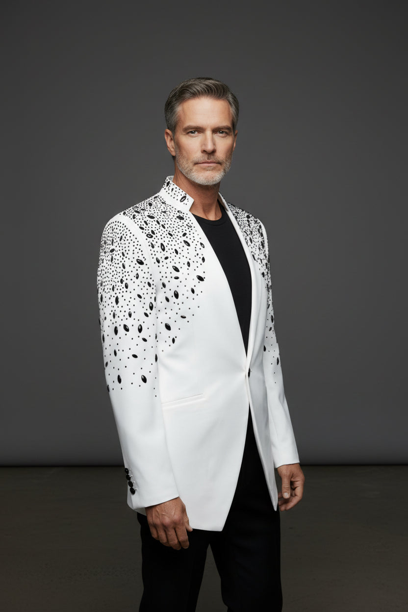 Tears in Heaven Black and Gold Rhinestone Slim Fit Dinner Blazer