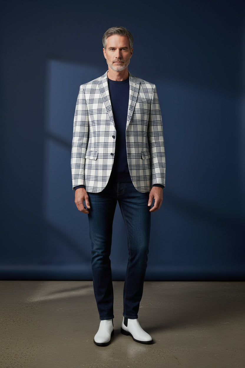 Tan With Light Blue Plaid Pattern Sport Coat vercini