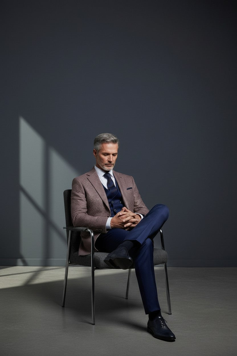 Vercini Sapphire Blue Houndstooth 3-Piece Suit | Modern Tailored Men's Suit