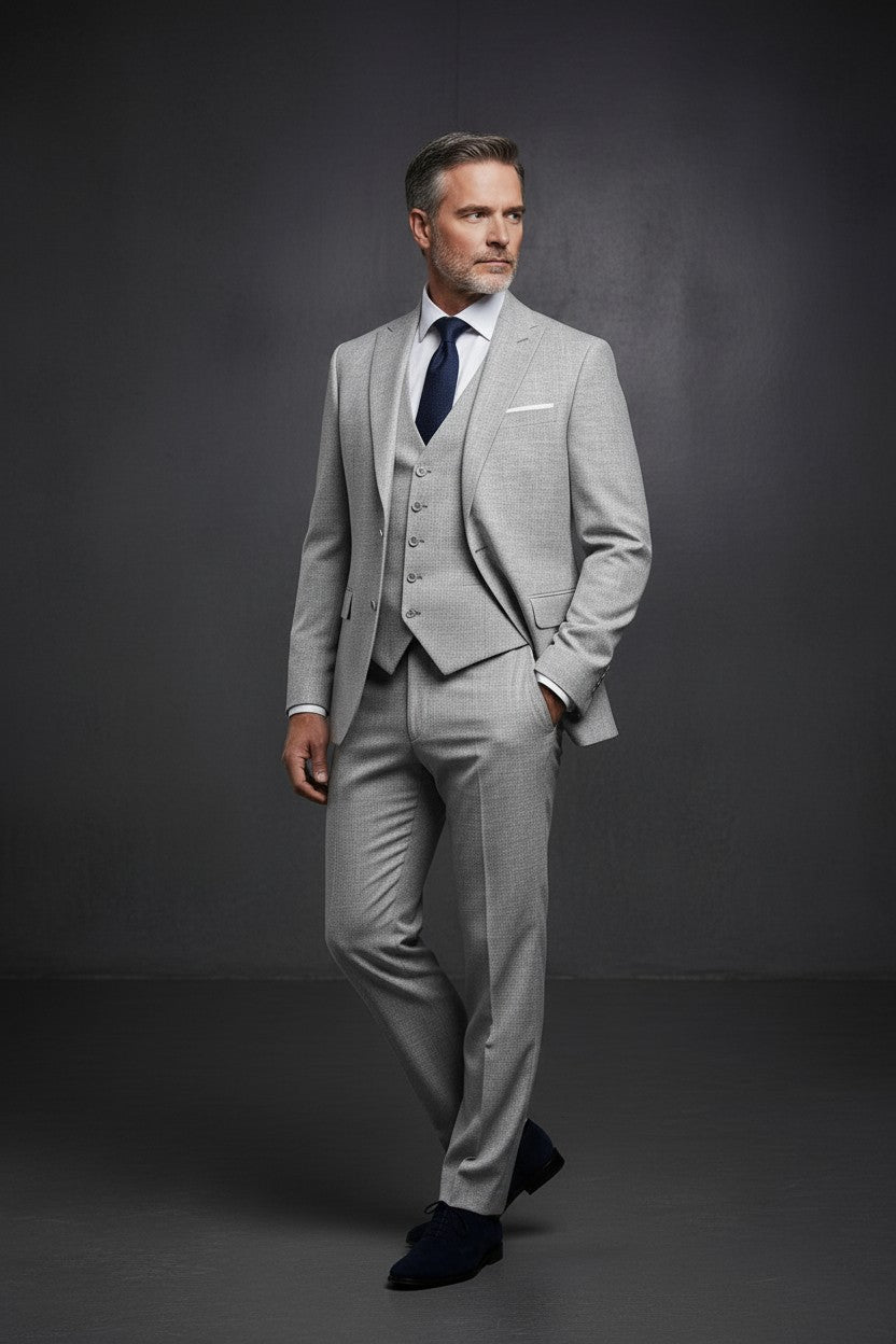 Vercini Daniel Rosso Slim Fit Linen-Blend Suit - Light Gray 3-Piece