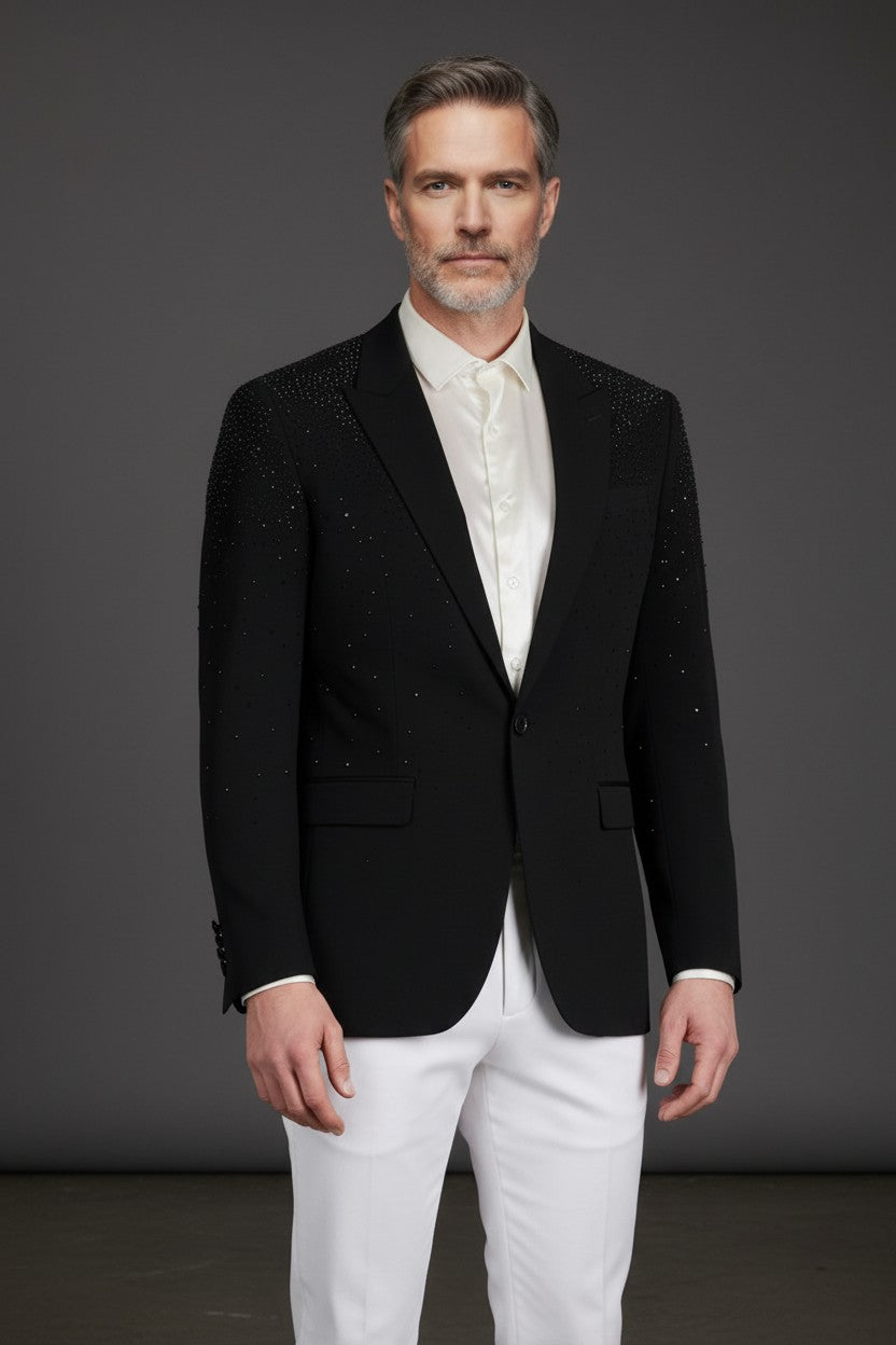 Black Rhinestone Blazer - Luxury Slim Fit Evening Jacket