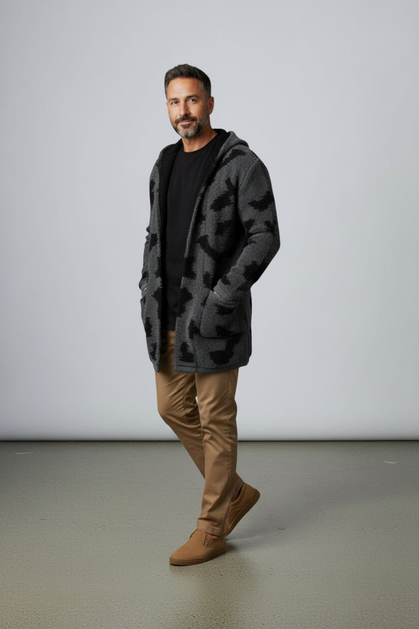 Brown Two Tone Hooded Cardigan