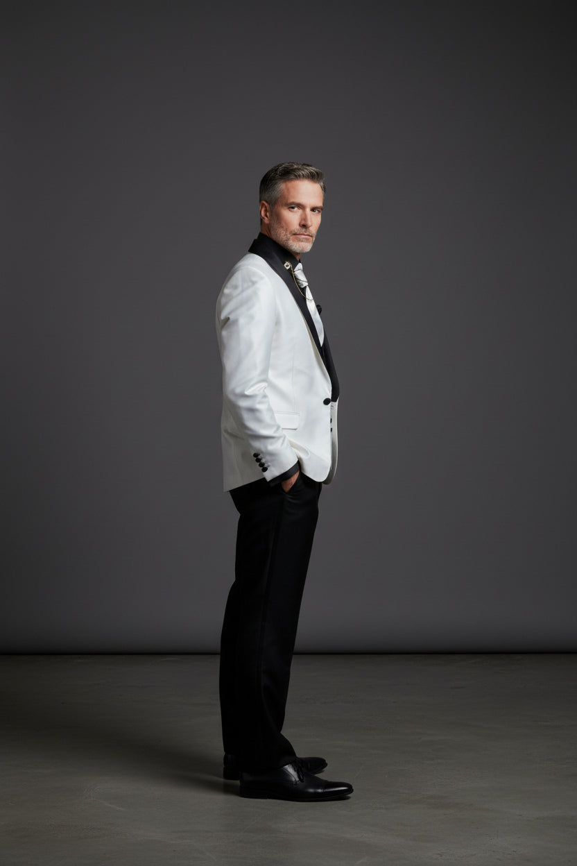 White & Black Tuxedo Suit
