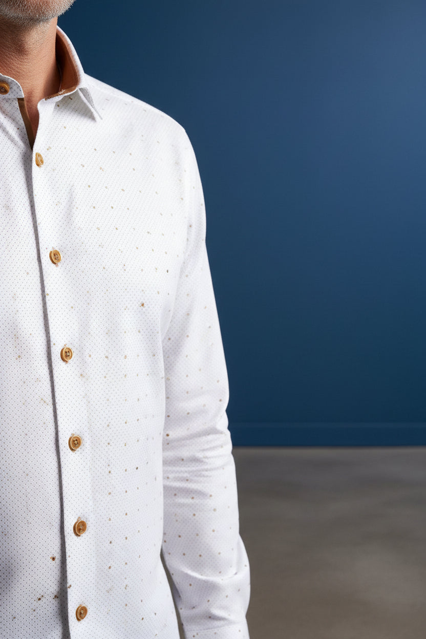 Vercini White Dotted Dress Shirt with Tan Contrastercini