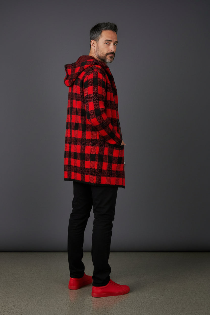 Red & Black Checkered With Hood Full Zip