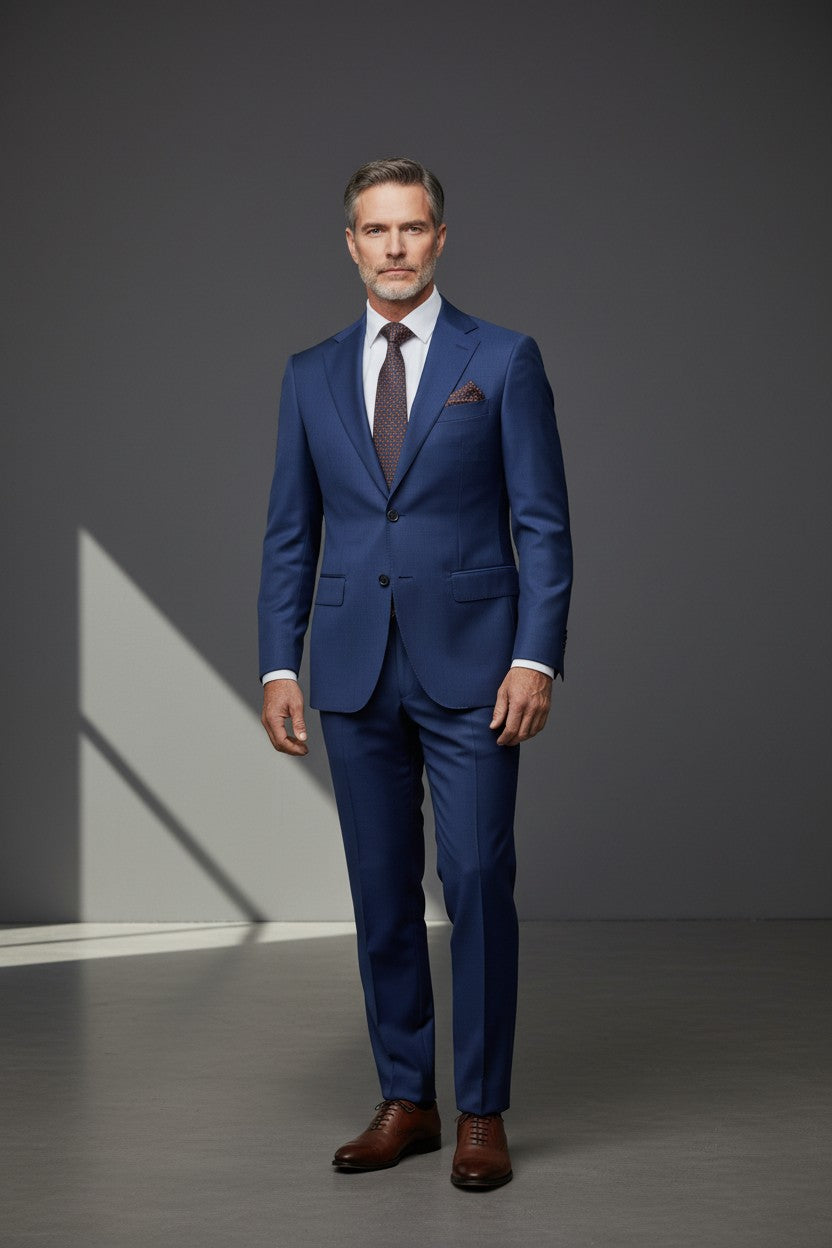 Solid Slim Stretch Wool Suit with Subtle Shine