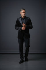 Men’s Black Velvet Statement Jacket with Crystal Detailing