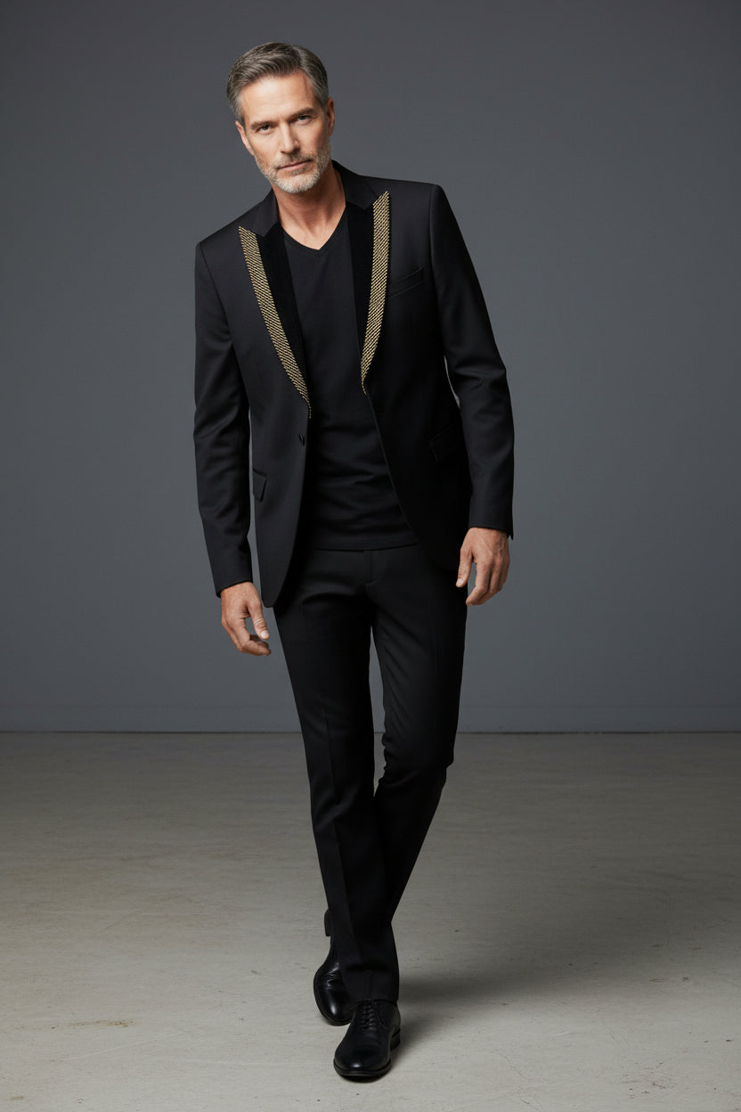 TUXEDO WITH REMOVABLE VELVET PEAK LAPELh