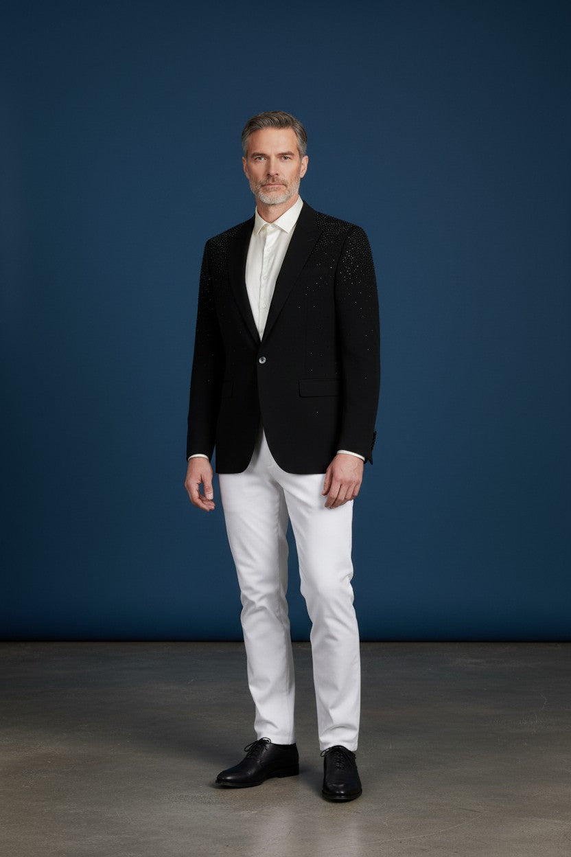 Black Rhinestone Blazer - Luxury Slim Fit Evening Jacket