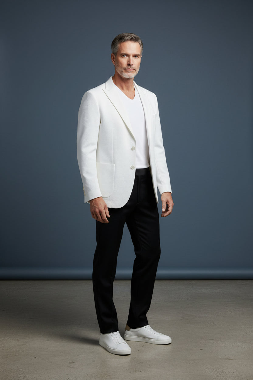 Men’s White Textured Slim Fit Blazer - Premium Summer Sport Coat