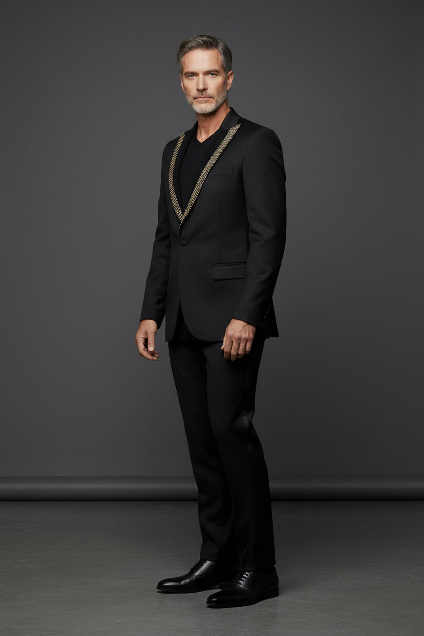 TUXEDO WITH REMOVABLE VELVET PEAK LAPELh