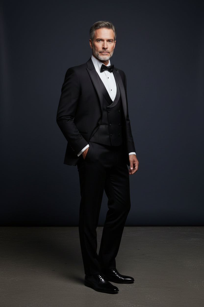 Vercini Regal Peak Lapel Tuxedo – 3-Piece Black Formal Set