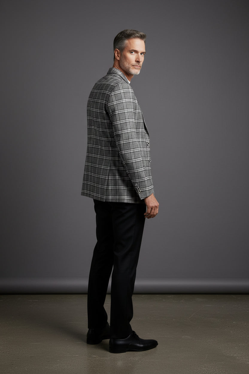 Gray Plaid Blazer - Premium Tailored Sport Coat