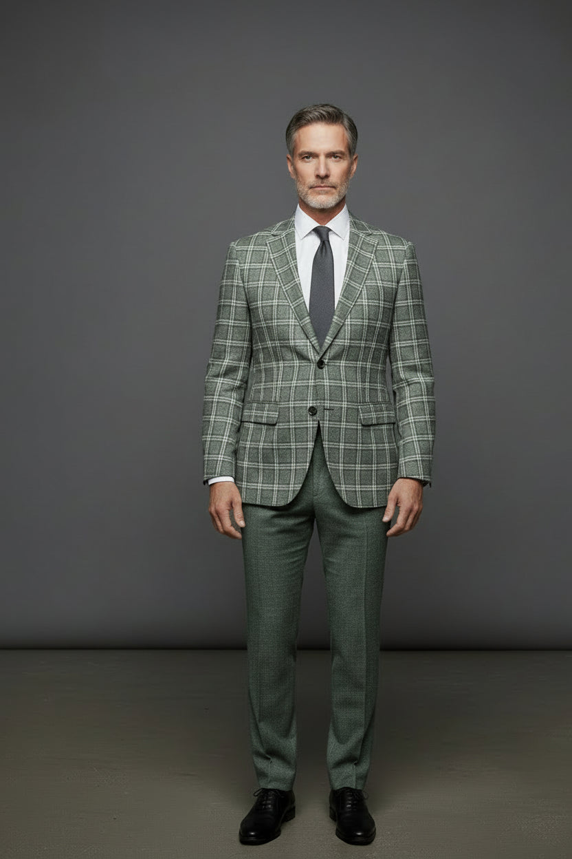 Vercini Gray Windowpane Plaid Suit - Premium Tailored 2-Piece