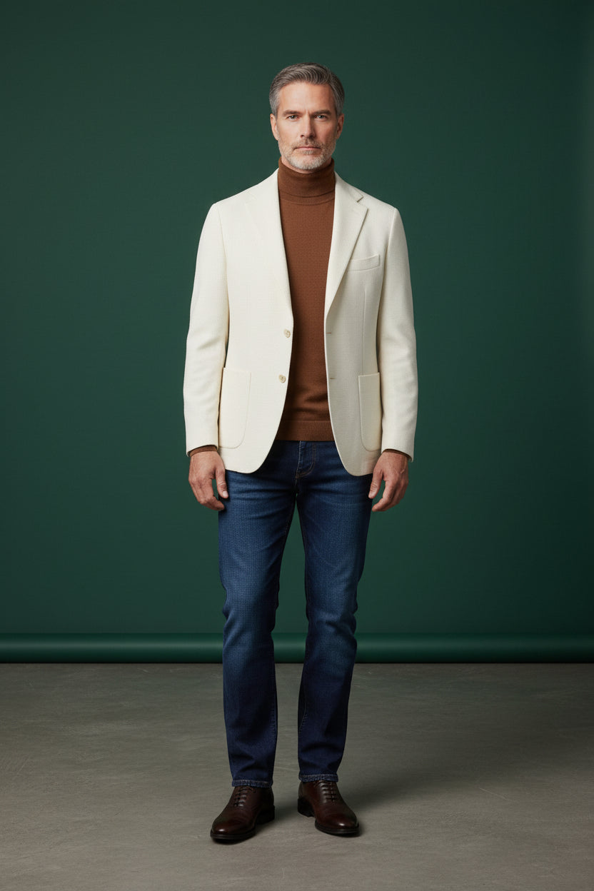 Cream Deconstructed Sport Jacket with Patch Pocket - Smart Casual Blazer