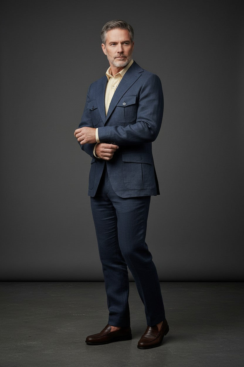 Premium Linen Suit – Green, Navy & White | Vercini